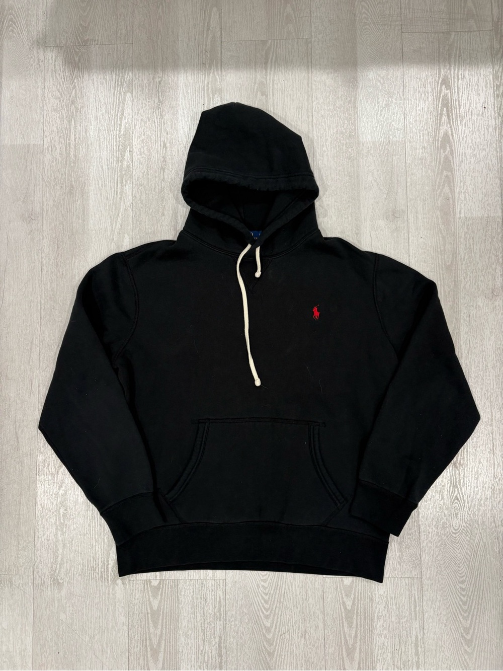 Black Polo Ralph Lauren Hoodie with white laces and red pony Size L